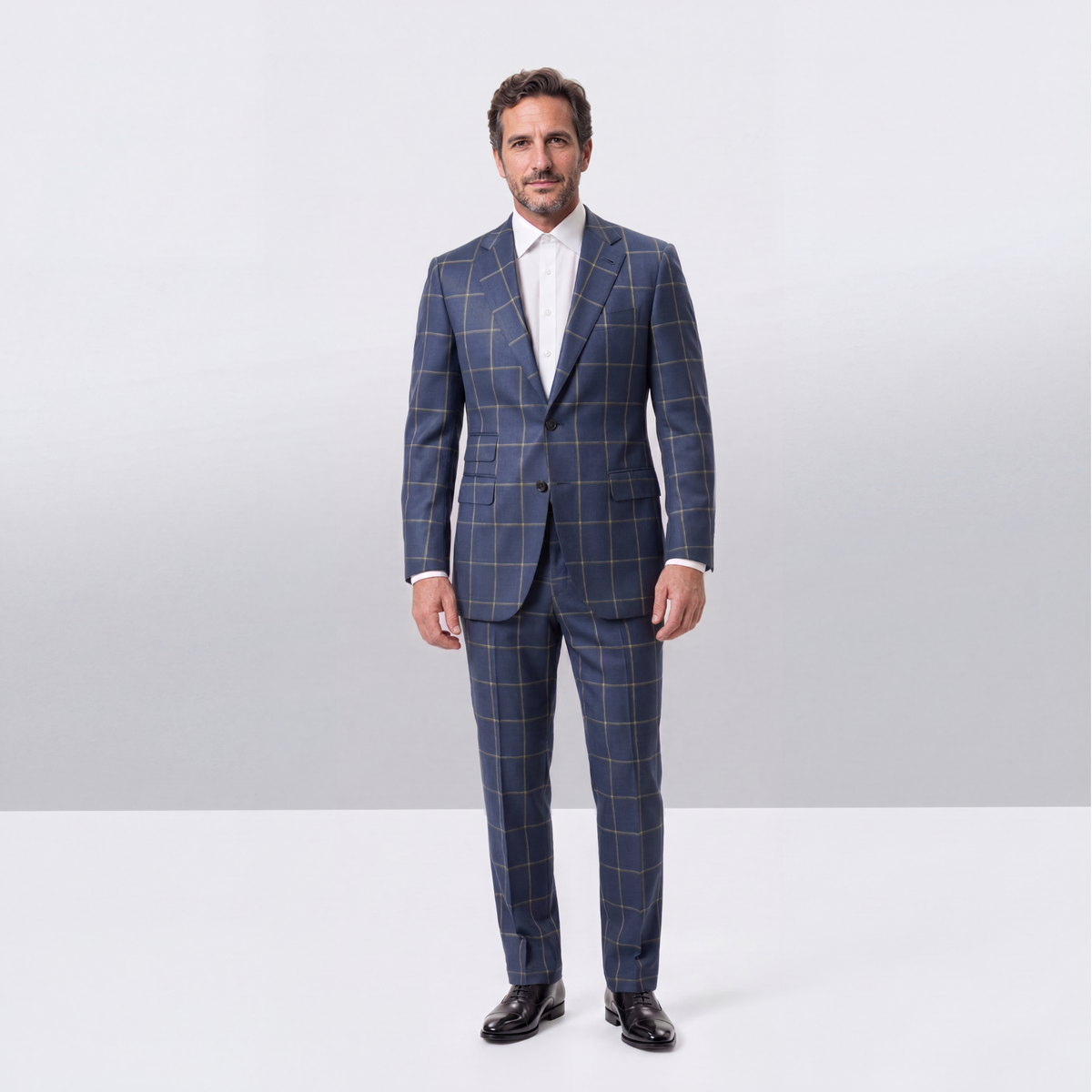 French Navy Green Unbalanced Windowpane