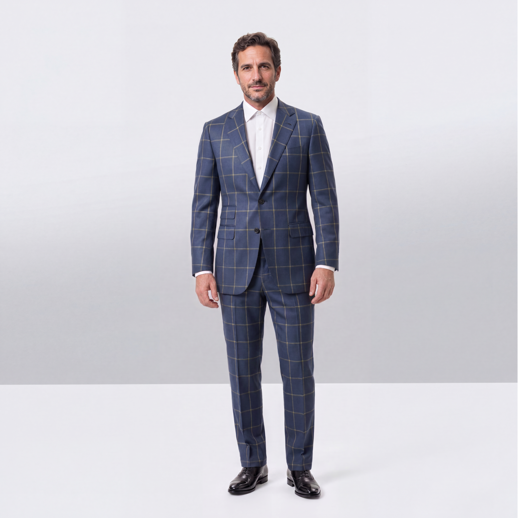 French Navy Green Unbalanced Windowpane