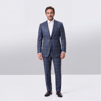 French Navy Green Unbalanced Windowpane