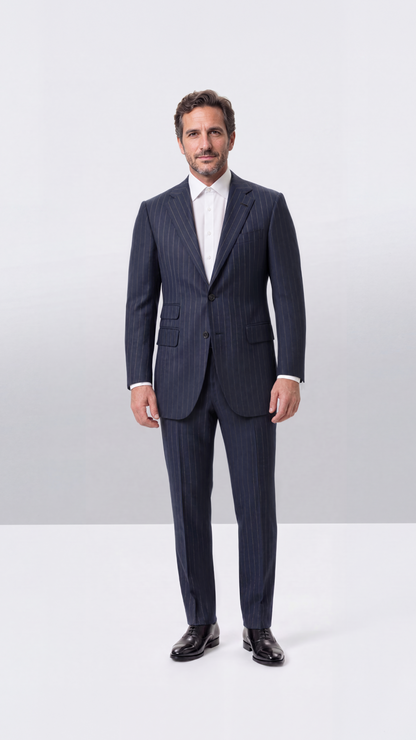 Navy Green Herringbone Stripe