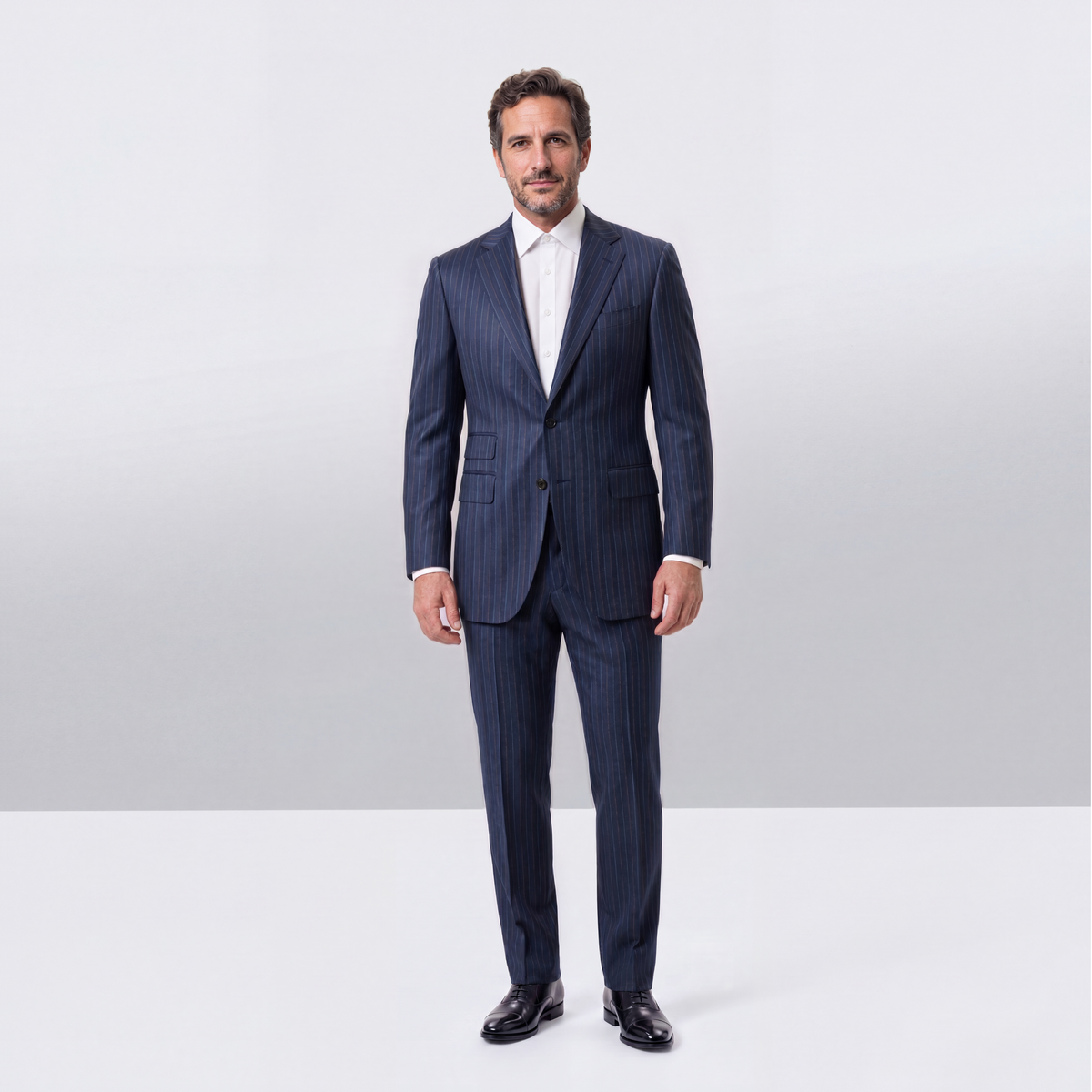 Mid Navy Emerald Herringbone Stripe
