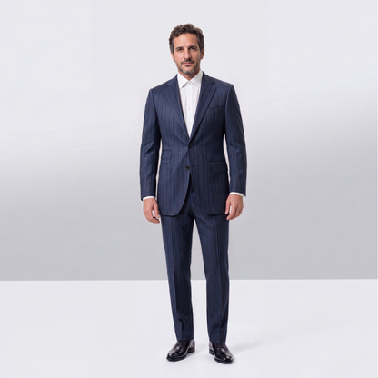 Mid Navy Emerald Herringbone Stripe