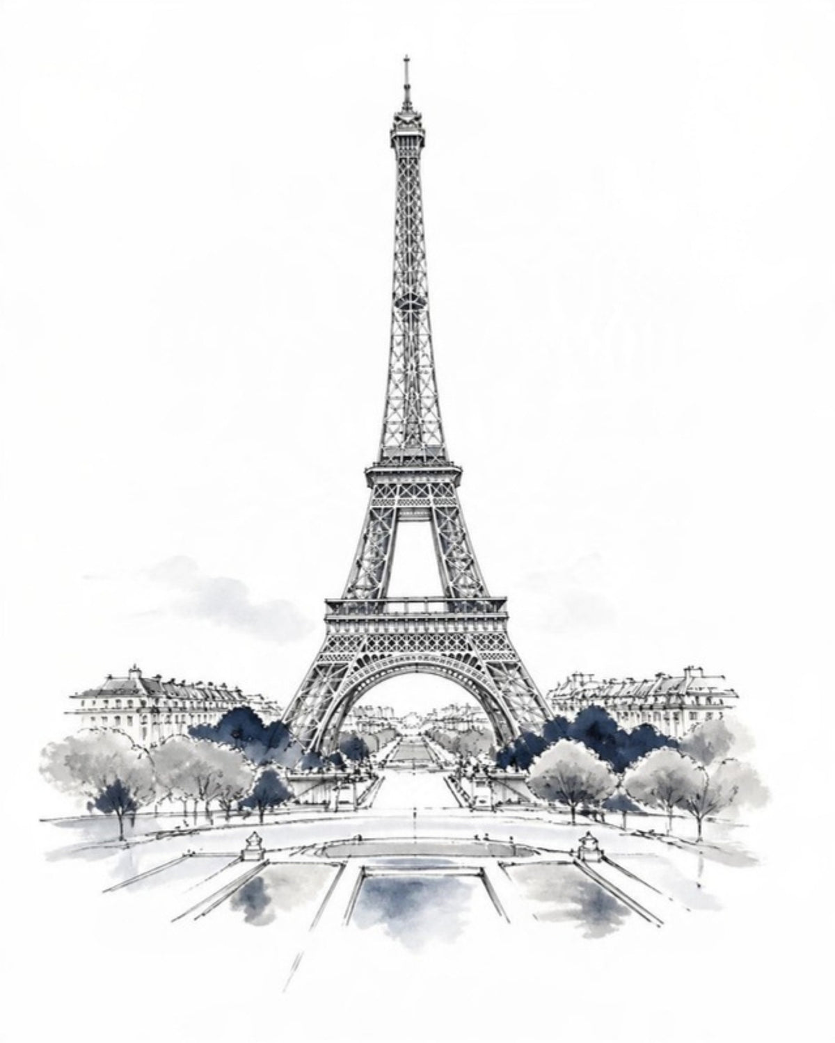 Croquis de la tour Eiffel vue du Trocadéro